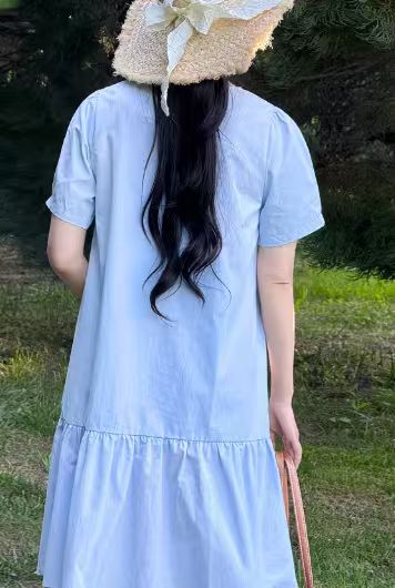 Women's short-sleeved maternity dress, loose fit, elegant style, suitable for petite women (clearance sale).