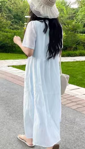 2026 New Summer Maternity Dress — Short-Sleeve, Plus-Size, Lightweight French-Style Maxi Dress