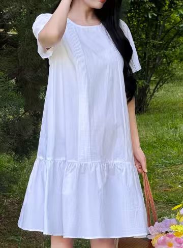 Women's short-sleeved maternity dress, loose fit, elegant style, suitable for petite women (clearance sale).