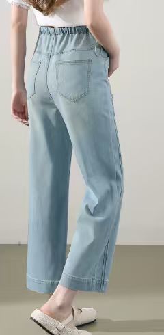 Summer Maternity Jeans: Lightweight, Outerwear-Style, Cropped Wide-Leg Pants—Non-Constricting at the Belly, Straight-Leg Fit for Petite Figures